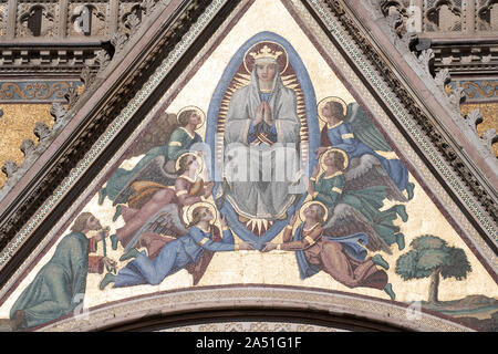 Coronation of the Virgin mosaic in Italian Gothic Cattedrale di Santa Maria Assunta (Cathedral of Assumption of the Blessed Virgin Mary) in historic c Stock Photo