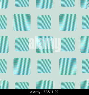 seamless abstract vector pattern with two sizes of striped squares in teal color Stock Vector