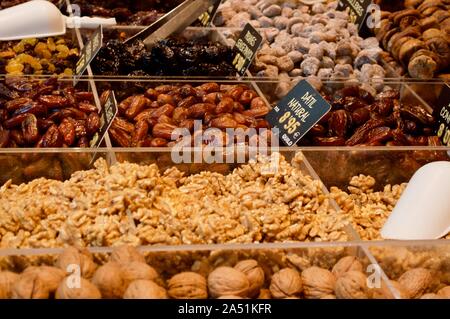 A selection of nuts at Sant Antoni Market in Barcelona, Spain Stock Photo