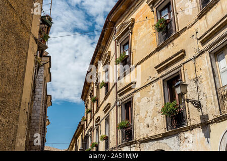 Scenic sight in Isola del Liri, Ancient Building with decorated windows. isola del Liri small town in Frosinone, Lazio, central Italy. Stock Photo