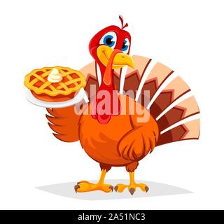 Thanksgiving Turkey Holding Pie Isolated Coloring Stock Vector Image ...