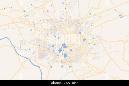 Printable street map of Raipur, State Chhattisgarh, India. Map template for business use. Stock Vector