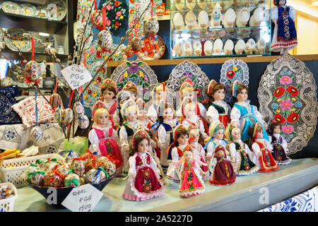 Budapest, Hungary - Oct 14, 2019: Traditional Hungarian souvenir dolls, Budapest Central Market Stock Photo