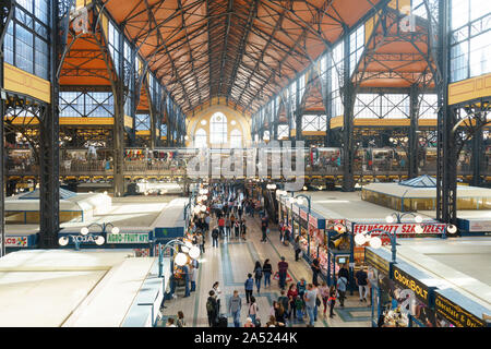 Budapest, Hungary - Oct 14, 2019: Tourists visiting the Central Market Hall in Budapest, Central Hungary, Hungary. Stock Photo