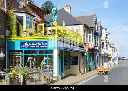 Galleon Tea Room and shops, Borough Road, Combe Martin, Devon, England, United Kingdom Stock Photo