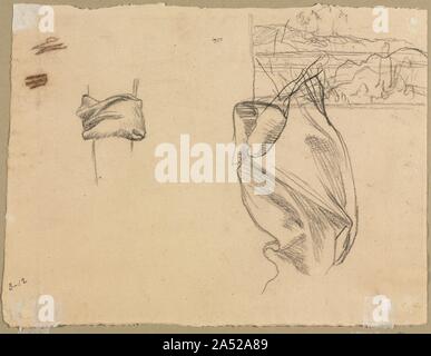 Studies of Drapery and Study of a Landscape (verso), 1800s. Stock Photo