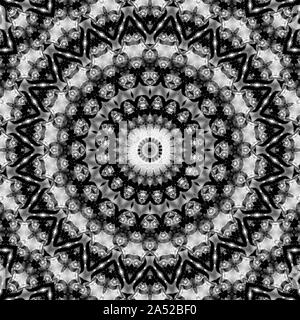 Floral kaleidoscopic pattern. Monochrome geometric ornament . Mandala . Abstract black and white background Stock Photo