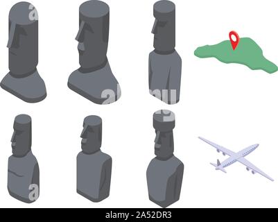 Easter Island icons set, isometric style Stock Vector