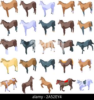 Horse icons set, isometric style Stock Vector