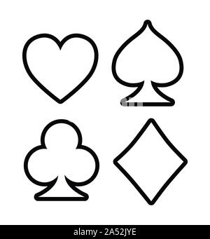 Four playing outline card signs on white background isolated Stock Vector