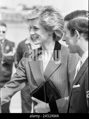 The Prince and Princess of Wales leaving London's Heathrow Airport for Canada in April 1986. Stock Photo