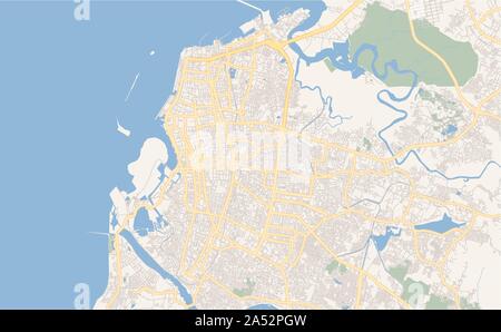 Printable street map of Makassar, Province South Sulawesi, Indonesia. Map template for business use. Stock Vector