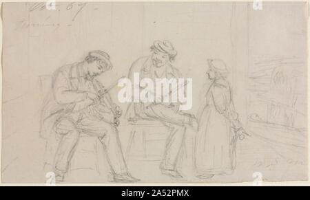 Tuning, 1867. William Sidney Mount was the first major American painter of genre, or scenes of everyday life. While not directly related, the musical subject matter of two of these drawings, Tuning and Catching a Tune, brings to mind Mount's famous painting, The Power of Music, which is on view gallery 231. Stock Photo