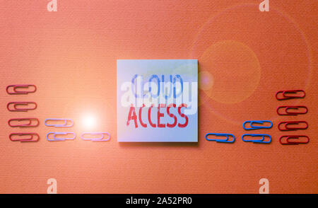 Word writing text Cloud Access. Business photo showcasing Software tool between the organization and the provider Colored blank sticky note clips gath Stock Photo