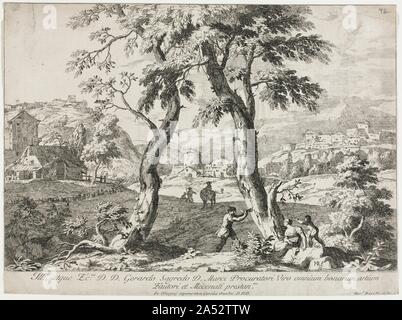 View of a Village with Figures in the Foreground, 1723. Stock Photo