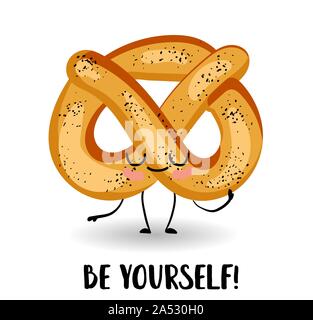 German pritzel. Bread products. Bun. Be yourself postcard. Stock Vector