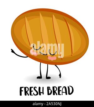 Bread character. White background. Round bread products. Wheat dough. Stock Vector