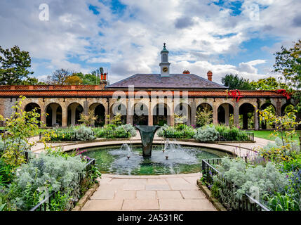 Beautiful public garden and artistic architecture in Holland park of London, England Stock Photo