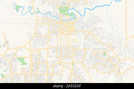 Printable street map of Pekanbaru, Province Riau, Indonesia. Map template for business use. Stock Vector