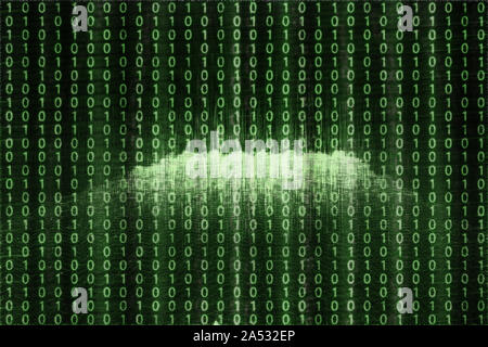 An abstract green and black binary code background image. Stock Photo