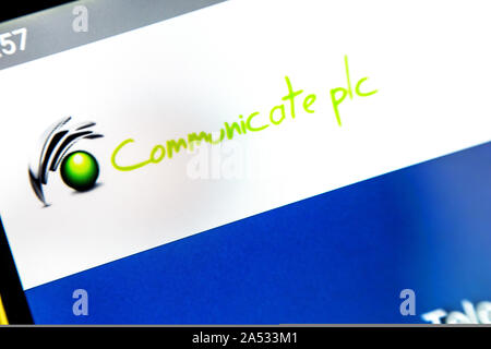 Berdyansk, Ukraine - April 6, 2019: Illustrative Editorial of Communicate plc website homepage. Communicate plc logo visible on the phone screen. Stock Photo