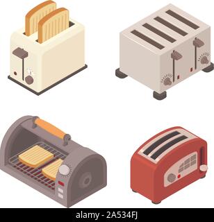 Toaster icons set. Isometric set of toaster vector icons for web design isolated on white background Stock Vector