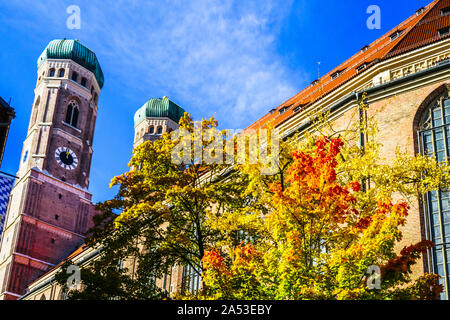 Viewn on towers of the Church of Our Lady in autumn, Munich Stock Photo