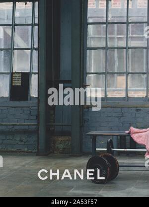 poster advertising CHANEL with Cara Delevingne in paper magazine from 2014, advertisement, creative CHANEL advert from 2010s Stock Photo