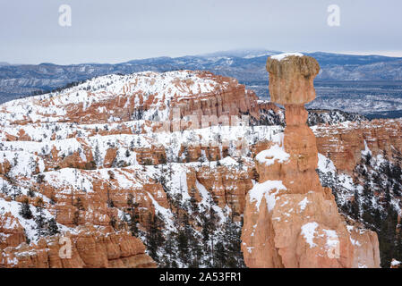 Thor's Hammer at beautiful snow covered Bryce  Canyon in Bryce Canyon National Park, Utah, United States of America Stock Photo