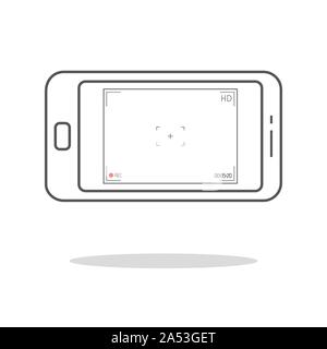 Modern smartphone with camera application. User interface of camera viewfinder. Focusing screen in recording time. Vector illustration. EPS 10. Stock Vector