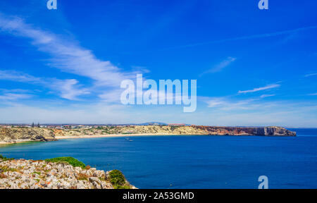 View on coastline with ocean and beach at Sagres at Algarve in Portugal Stock Photo