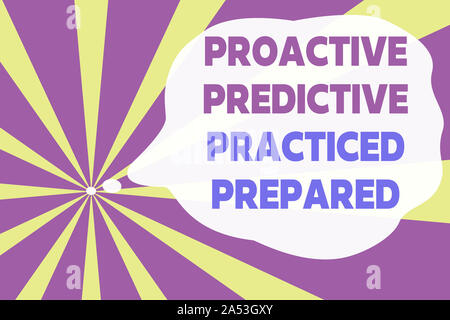 Text sign showing Proactive Predictive Practiced Prepared. Business photo text Preparation Strategies Management Abstract geometric deep design. Simul Stock Photo