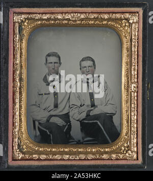 Two unidentified soldiers in Confederate uniforms, one with flintlock ...