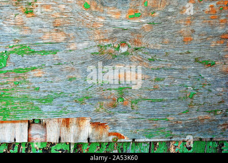 Green shabby painted wooden planks surface close up detail, grunge horizontal background Stock Photo