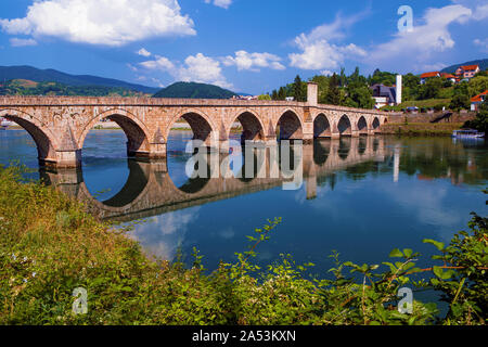 The Drina Bridge (Mehmed Pasa Sokolovic Bridge) in Visegrad (Bosnia and Herzegovina) Stock Photo