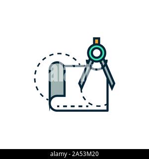blueprint compass work tools engineering icon vector illustration Stock Vector