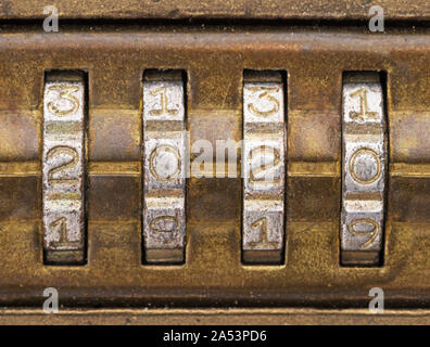 2020 on an old brass combination lock Stock Photo