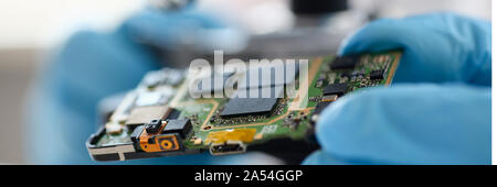 An employee of computer repair service Stock Photo
