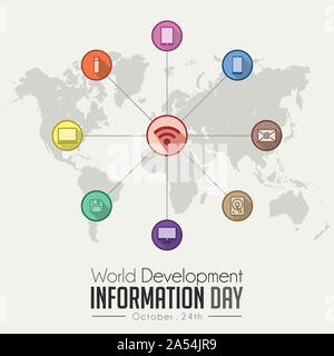 World Development Information Day on October 24th with colored icon and world map Stock Photo