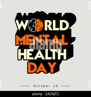 World Mental Health Day Typography text with Brain Concept design Stock Photo
