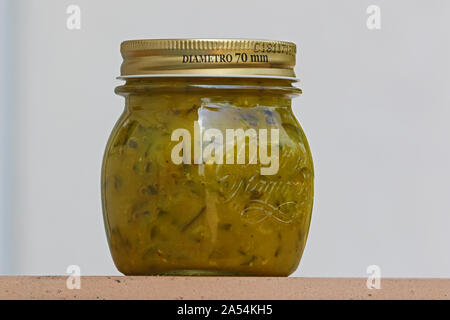 Italian homemade cucumber relish or chutney from organic and home grown cucumbers a condiment for burgers Stock Photo