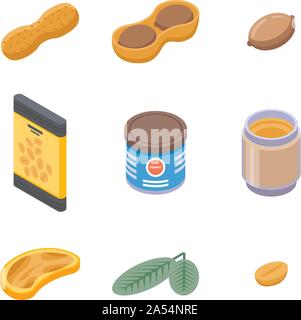 Peanut icons set, isometric style Stock Vector