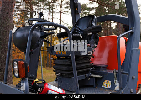 Umea, Norrland Sweden - October 9, 2019: a steam roller cabin where you sit and control it Stock Photo