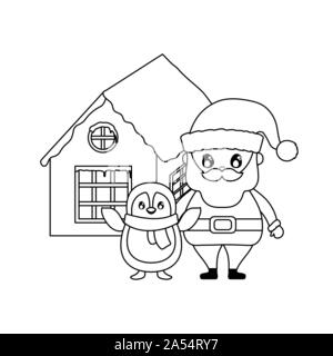 santa claus with penguin on white background vector illustration design Stock Vector