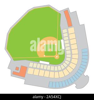 colored floor plan of a fictitious baseball stadium Stock Vector