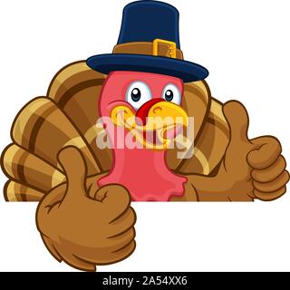 Turkey Pilgrim Hat Thanksgiving Cartoon Character Stock Vector