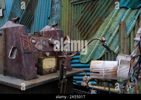abandoned rusty old machine cockpit closeup view Stock Photo