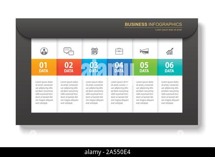 Infographics tab in paper index with 6 data template. Vector illustration abstract background. Can be used for workflow layout, business step, banner, Stock Vector