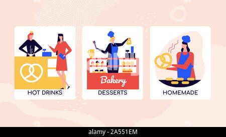 Bakery desserts shop vector colorful banner template Stock Vector