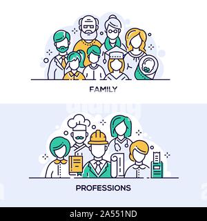 Family and professions vector banner templates set Stock Vector